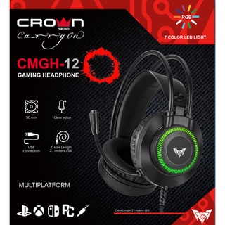 หูฟังเกมมิ่ง สาย USB ยาว 2m มีไฟ 7 สี - CROWN Gaming Headphone 7 color LED light (CMGH-12)