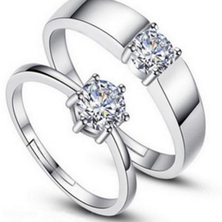 Pimnara Gems แหวนคู่ แหวนคู่รัก เงินแท้ 925 แบบเรียบหรู สวย เฉียบ มาดมั่น ประดับเพชรCZ ปรับไซส์ได้ ชายและหญิง รุ่นR-4
