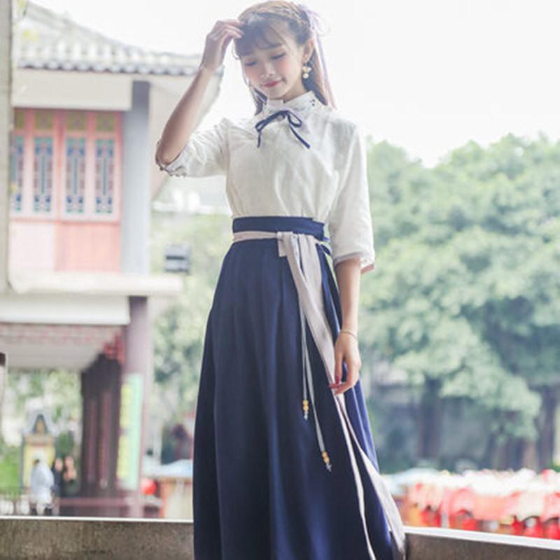 ready-stock-ชุดสตรีสไตล์ชาติพันธุ์ทุกวัน-hanfu-นักเรียนสาธารณรัฐจีนปรับปรุงกระโปรงเอวฮันซูชุดนักเรียนสไตล์จีน