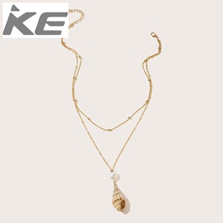 Simple Round Pearl Necklace Beach Natural Shell Conch Pendant Long Necklace for girls for wom