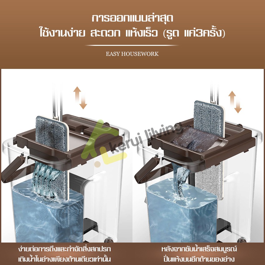 ด้ามไม้ถูพื้น-ไม้ถูพื้นอัจฉริยะ-ไม้ถูพื้นแบบรีดน้ำในตัว-ไม้ถูพื้นแบบแบนรีดน้ำ-ไม้ถูพื้น-ผ้าไมโครไฟเบอร์-lazy-mop