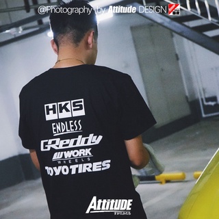 Attitude ATTITUDE เสื้อยืดคอกลม แขนสั้น ผ้าฝ้าย ลาย JDM HKS ENDLESS สไตล์ญี่ปุ่นยืด.สบาย.รัก