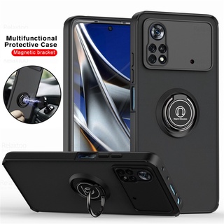 Matte Armor Camera Shockproof Case For Xiaomi Poco X4 Pro 5G Poko Poxo X 4 Pocox4 x4Pro NFC Car Magnetic Ring Stand Cover Fundas