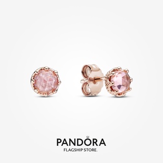 Pandora ต่างหูสตั๊ด รูปมงกุฎ สีชมพูกุหลาบ สําหรับผู้หญิง p825