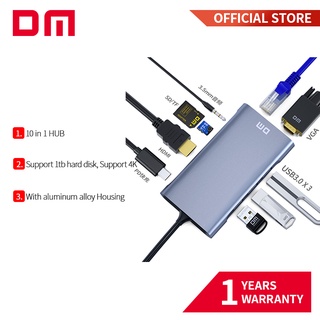 ฮับ type c 10 in 1 พร้อมการ์ด TF Usb 3.0 การ์ด SD HDMI PD และพอร์ตอีเธอร์เน็ต 1000mbps รองรับ 4k CHB055