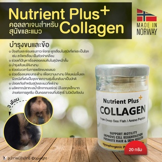สินค้า คอลลาเจนหมา คอลลาเจนแมว Nutrient Plus+ Collagen อาหารเสริม บำรุงขน ขนาด 20 กรัม โดย Yes Pet Shop