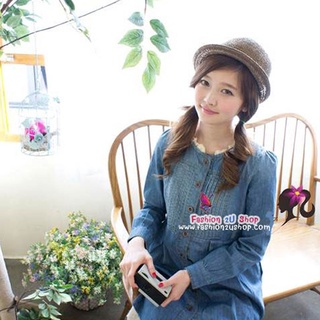 Sale! Denim Dress Lace Trim-Korean romantic Style ชุดเดรสแฟชั่นน่ารัก ๆ ยีนส์แต่งขอบลูกไม้