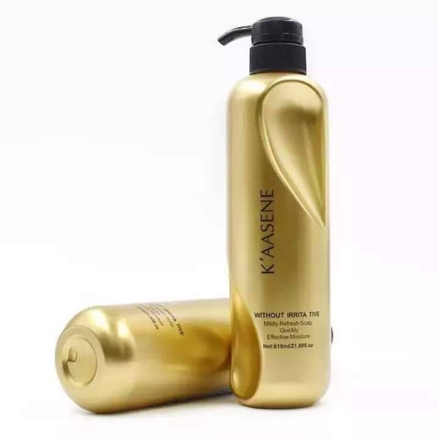 แท้-เคราตินเคลือบแก้ว-kaasene-keratin-argan-oil-สีทอง-ขวดใหญ่-มีหัวปั๊ม-618ml-แบรนด์คาซินี่-ขวดทอง-kaasene