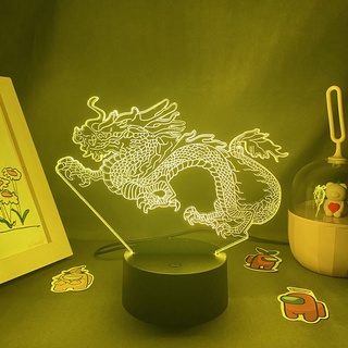 โคมไฟนีออน LED รูปมังกร 3D สร้างสรรค์ ของขวัญวันเกิด สําหรับตกแต่งห้องนอนเด็ก