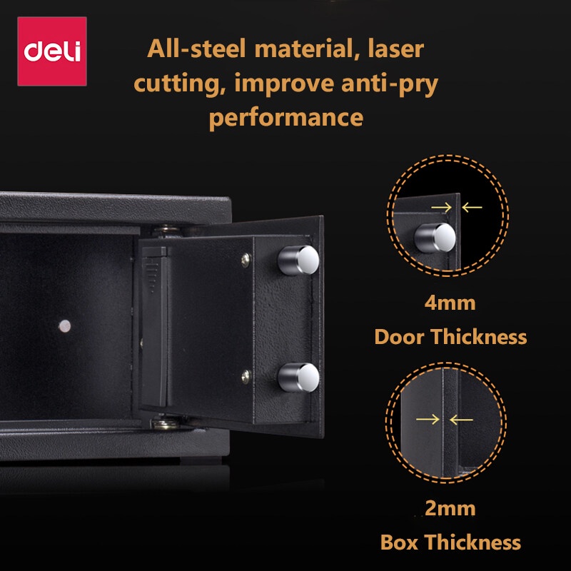 deli-ตู้เซฟนิรภัย-ตู้นิรภัย-ตู้เซฟ-ตู้เซฟมินิ-ตู้เซฟอิเล็คทรอนิกส์-สีป้องกันสนิม-ตู้เซฟบ้าน-สีดำ-31x20x20cm-safe-box