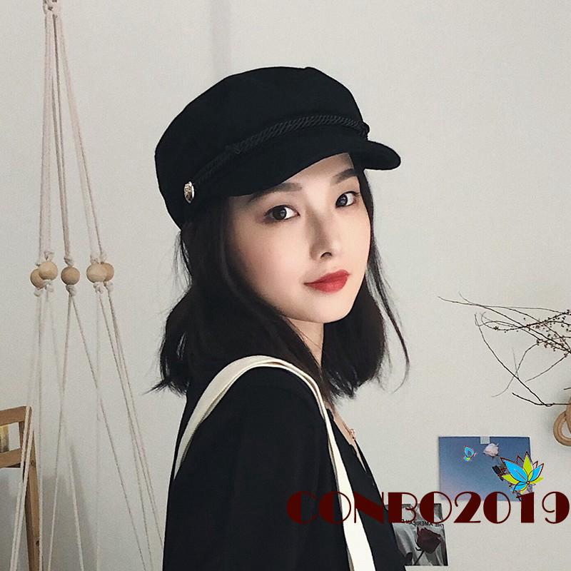 ★_★-Octagonal Hat Retro Patchwork Beret Women Peaked Cap