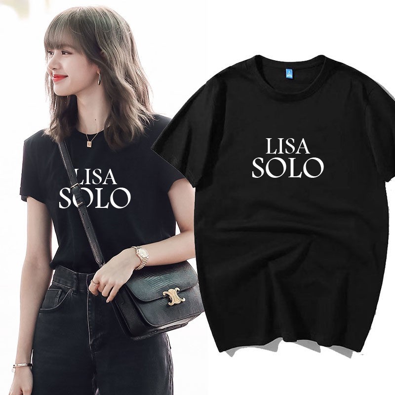 เสื้อยืด-lisa-solo-คอกลม-สตรีท-สไตล์เกาหลี-blackpink