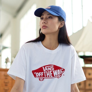 VANS เสื้อยืดแขนสั้น พิมพ์ลายโลโก้สเก็ตบอร์ด สีดํา และสีแดง สําหรับผู้ชาย และผู้หญิง