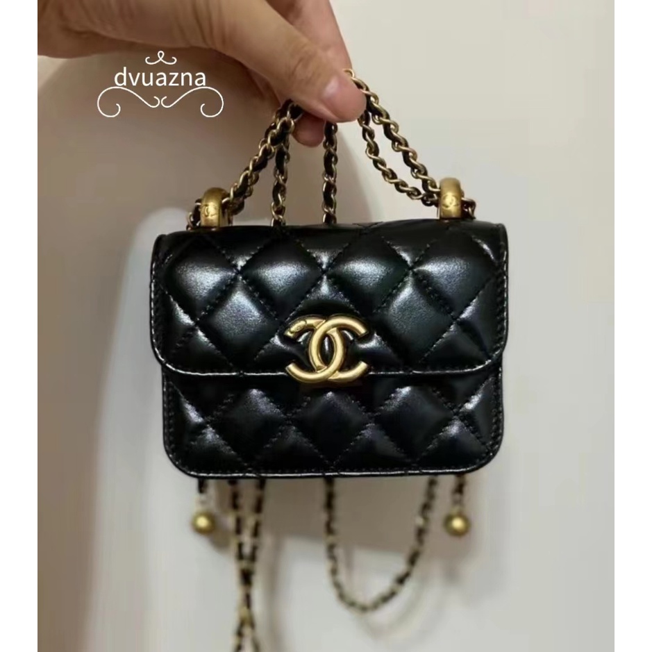 chanel-ของแท้-ลูกปัดทองสองชั้น-woc-กระเป๋าสะพายไหล่โซ่