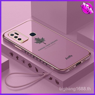 【Read Stock】Maple leaf Style casing for VIVO Y50 Y30 Y30i New Design Square Shape Phone Case Soft Plating Case Cover