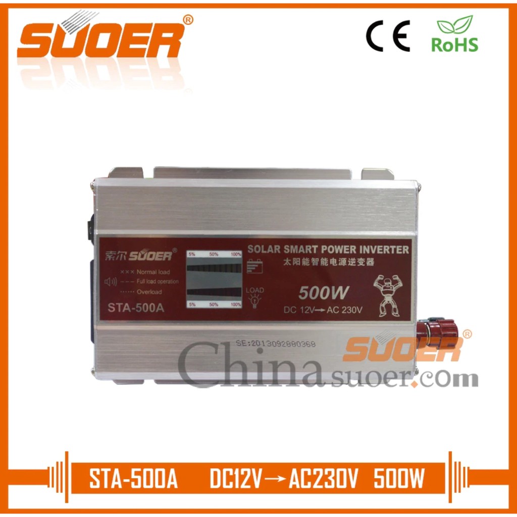 ภาพหน้าปกสินค้าSUOERอินเวอร์เตอร์ STA-500 500W LED DC 12V To AC 230V Solar Power Inverter - Silver - Intl