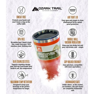 สินค้า Ozark Trail Tumbler 30oz แก้วเก็บความเย็น แก้วเก็บเย็น ได้นาน 18-24 ชม. แก้วสแตนเลสแบรนดังจากยุโรป ใส่ได้ทั้งร้อนและเย็น