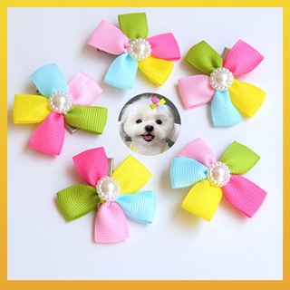 [Daliya] กิ๊บติดผม รูปกลีบดอกไม้ ประดับไข่มุก สีสันสดใส สําหรับสัตว์เลี้ยง สุนัข แมว