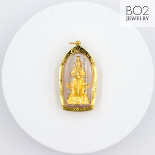 พระเลี่ยมทองแท้ องค์ท้าวเวสสุวรรณ วัดจุฬามณี เลี่ยมกรอบ ทองคำแท้ 18k อัดกันน้ำจับขอบ แกะลาย