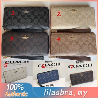 ✨ลิลี่ แคนาดา ช้อปปิ้ง✨ Coach C3547 C4452 ซิปยาวรอบกระเป๋าสตางค์ที่มีม้าและรถม้าพิมพ์ผู้หญิงกระเป๋าหีบเพลงคล้องมือ