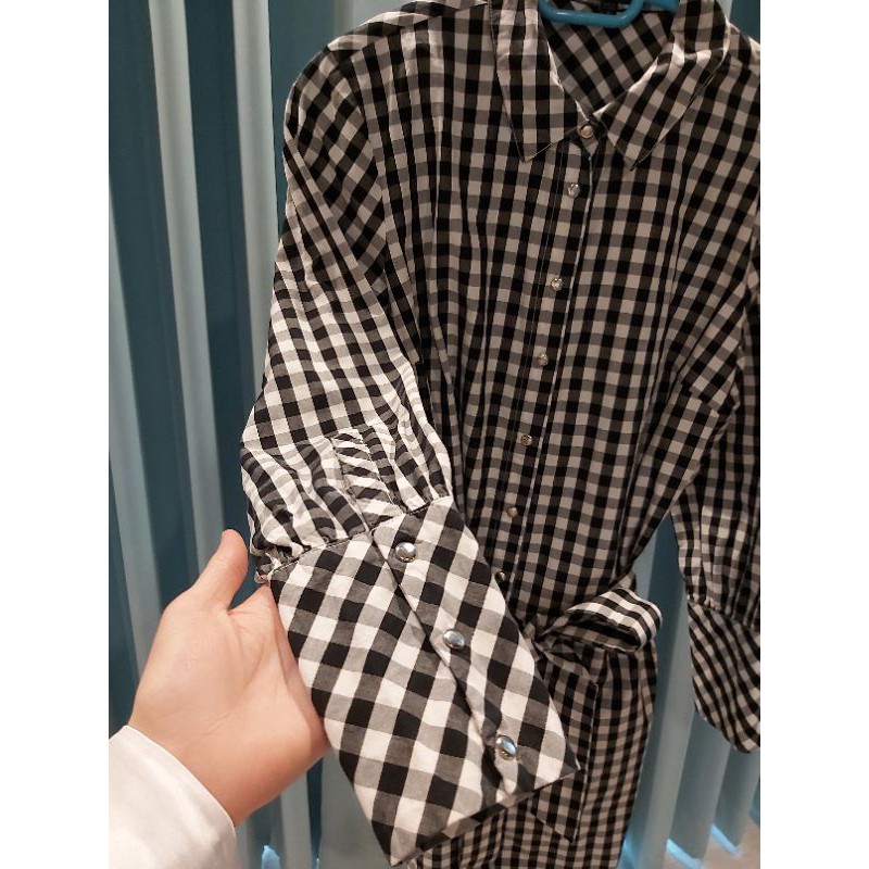 velvet-heart-dress-shirt-เดรสลายสก็อต-สีขาวดำ-size-m