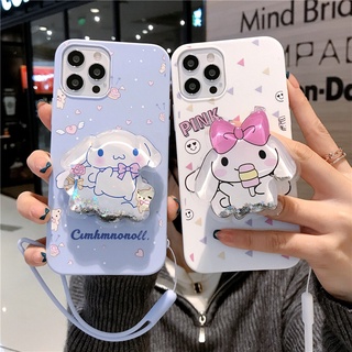 Compatible For iPhone 15 14 Pro Max 13 12 mini 6S 6 7 8 Plus 11 Pro X XR XS Max se 2020 เคสโทรศัพท์มือถือ มีทรายไหล ลายการ์ตูนลูกสุนัข พร้อมสายคล้อง สําหรับ