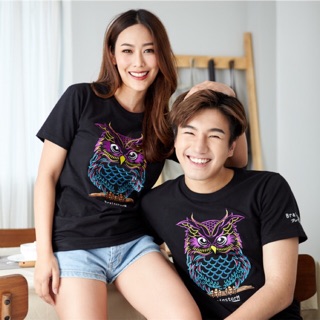 เสื้อยืด Tshirt แขนสั้น ปัก ลายนกฮูก ผ้านิ่ม COTTON 100%