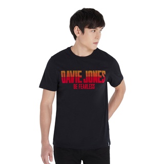 ผ้านุ่ม♣☋DAVIE JONES เสื้อยืดพิมพ์ลายโลโก้ สีดำ ทรง Regular Fit Logo Print T-Shirt in black LG0029BK