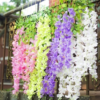 Wisteria ดอกไม้ประดิษฐ์ ดอกไม้ประดิษฐ์ เถาวัลย์ หวาย ดอกไม้ปลอม สายไหม สําหรับแขวนตกแต่งบ้าน สวน งานแต่งงาน