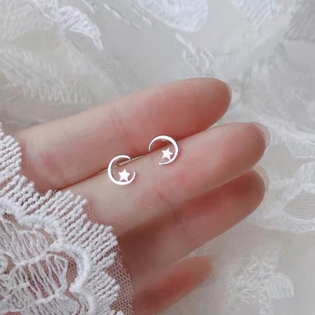 Daisy Kate ต่างหูลายพระจันทร์มีดาว ต่างหูแฟชั่น ก้านเงิน S925 Shopee