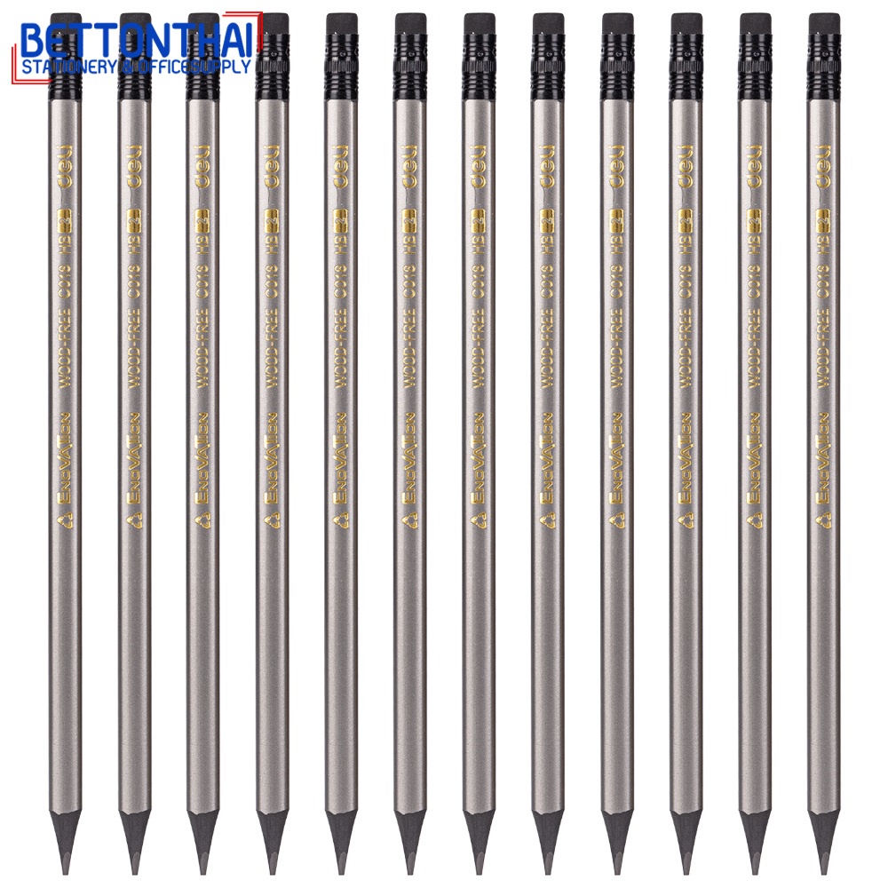 deli-c018-hb-wood-free-pencil-ดินสอไม้-hb-ทรงสามเหลี่ยม-แพ็ค-12-แท่ง-ดินสอ-เครื่องเขียน-อุปกรณ์การเรียน-ดินสอhb-school