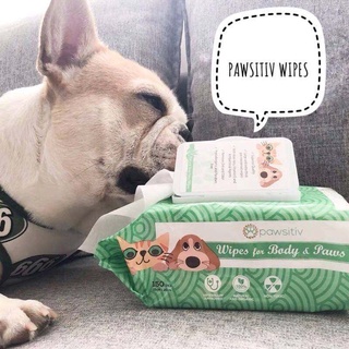 Pawsitiv pet grooming wipes ผ้าเปียกเช็ดทำความสะอาดสำหรับสัตว์เลี้ยง ผ้าเช็ดสัตว์เลี้ยง แผ่นเช็ดทำความสะอาดสัตว์เลี้ยง