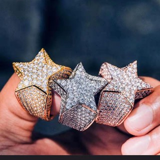 แหวน แหวนแฟชั่น Fashion Accessories Rings wishใหม่ฮิปฮอปโอ้อวดเพชรเต็มฝังไมโครเพทายห้าแฉกดาวแหวนยุโรปและอเมริกาเครื่องปร