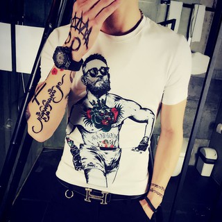 ฤดูร้อนรอบคอสั้นแขนเสื้อTเสื้อยืดผู้ชายแน่นความเห็นอกเห็นใจน้ำชายพิมพ์บุคลิกภาพสังคมผู้ชายผอมครึ่งแขน