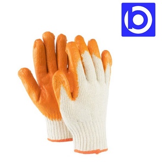 *ถุงมือผ้าเคลือบยางพาราสีส้ม กันลื่น Size M