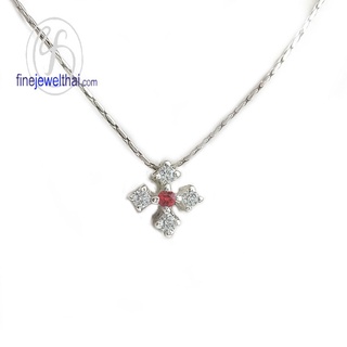 Finejewelthai-จี้ทับทิม-ทับทิม-จี้เพชรCZจี้พลอย-พลอยประจำเดือนเกิด-Ruby-Silver-Pendant-Birthstone-P1049rb00