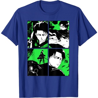 เสื้อยืดอินเทรนด์ผู้ชายอินเทรนด์ผู้หญิงเสื้อยืด พิมพ์ลาย Attack on Titan Levi 4 PanelS-3XL