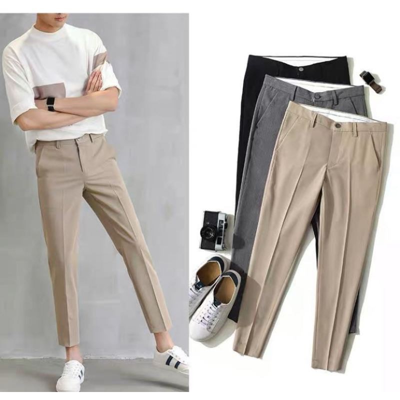 ราคาและรีวิวFashion Casual Slacks Cropped Pants X201 กางเกงสแล็คชาย 5 ส่วน สไตล์เกาหลี