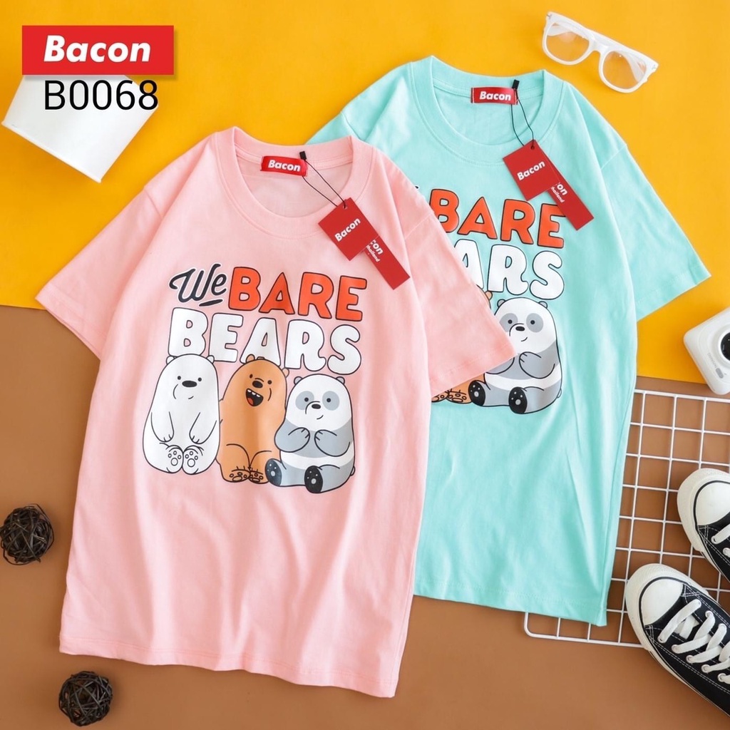 เสื้อยืด-เสื้อหมีนั่งเล่นสามตัวสีหวาน-เสื้อยืดสกรีนลายหมี-เสื้อยืดหมีแบร์ๆ