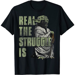 เสื้อยืด พิมพ์ลายกราฟิก Star Wars Yoda Real The Struggle Is สําหรับผู้ชาย