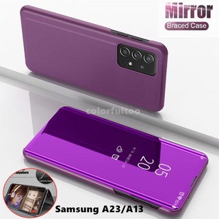 เคสโทรศัพท์มือถือหนัง แบบฝาพับกระจกใส ป้องกันเต็มเครื่อง สําหรับ Samsung Galaxy A23 A53 A 53 A13 4G 5G M23 F23 M33 M53 5G