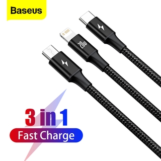 Baseus 3 in 1 สายชาร์จ USB Type C PD 20W 1.5 ม. สําหรับ iPhone 12 Xiaomi Samsung Micro Data Cord