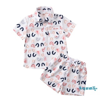 Aqq-เสื้อยืดแขนสั้น + กางเกงขาสั้นพิมพ์ลายสายรุ้ง แฟชั่น 2 ชิ้น สําหรับเด็ก