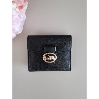 (ผ่อน0%) กระเป๋าสตางค์ใบสั้น หนังแท้สีดำ 3พับ GEORGIE SMALL WALLET (COACH 6654) IM/BLACK