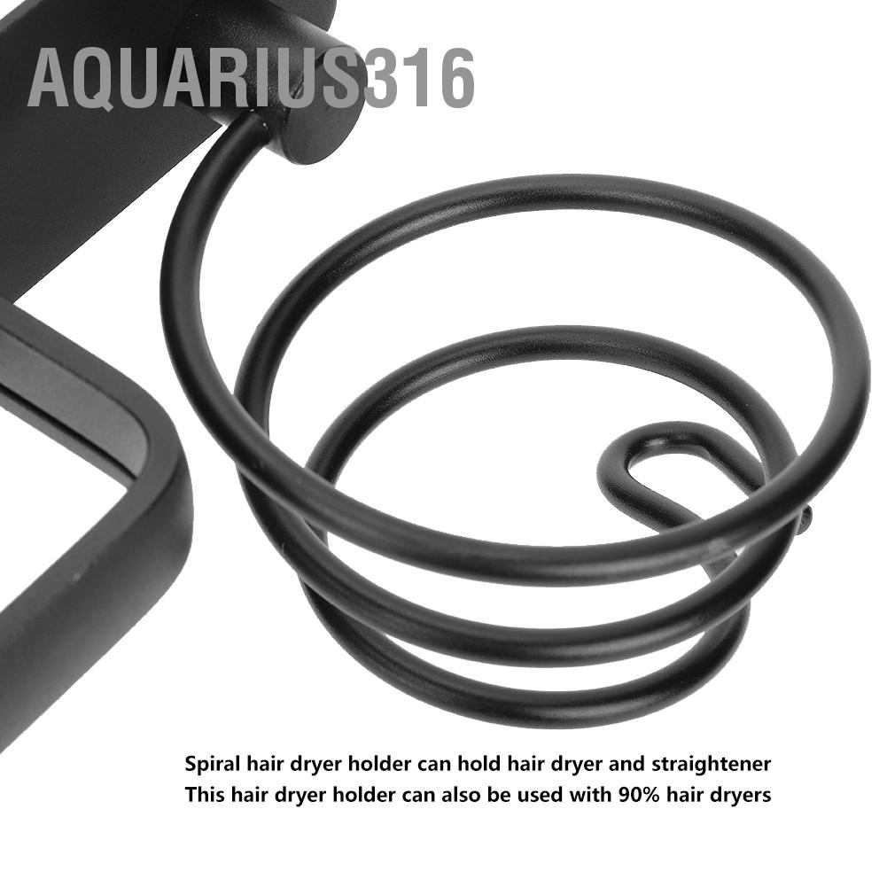 aquarius316-ที่วางไดร์เป่าผม-แบบเกลียว-อะลูมิเนียม-ติดผนัง-สีดำ-สำหรับเก็บของในห้องน้ำ