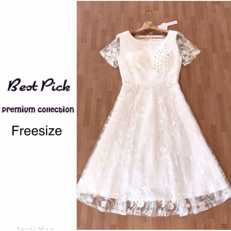 ชุดราตรีสั้น-m-l-dress-เดรสสีขาวผ้าปักลูกไม้สวยหรู-งานป้าย-love-love