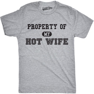 เสื้อยืดวินเทจ100%cotton เสื้อ ยืด ราคา ส่ง Mens Property Of My Hot Wife Funny Wedding Fathers Day Anniversary T Shirt