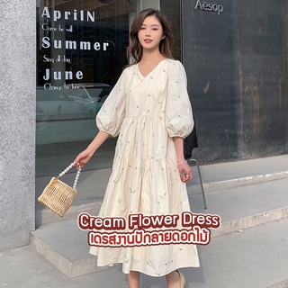 🌷💭 ˳⁎˚✧ Cream Flower Dress เดรสแสนสวยสีครีม งานปักงานละเอียดมากตัดเย็บดีมาก