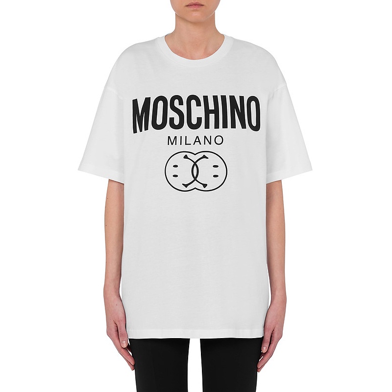 เสื้อยืดผ้าฝ้ายพิมพ์ลาย-moschino-ผู้ชาย-และผู้หญิง-ลายหน้ายิ้มคู่-เสื้อยืด-ผ้าถัก-ลายโลโก้อินทรีย์