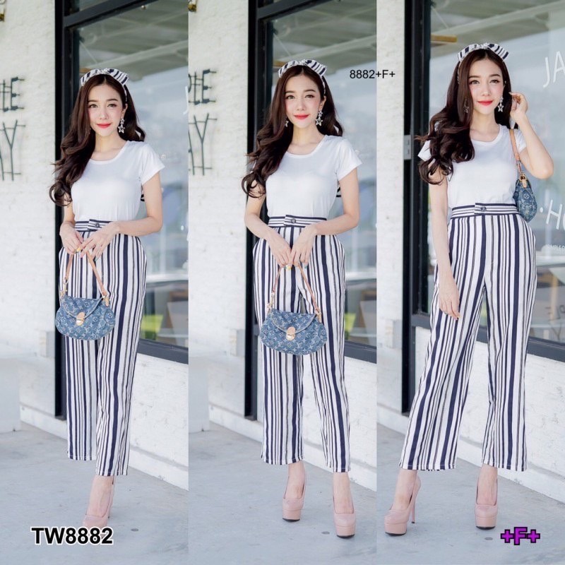 tw8882-set-2-ชิ้น-เสื้อยืดครอปตัวสั้น-เนื้อผ้าคอตตอน-มาคู่กับกางเกงเอวสูงขายาว-ทรงกระบอกป้าลินิน-มีซับในกางเกง